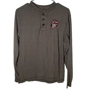 Old Navy Henley Athletic Department New York Gray Long Sleeve Button Neck Size M